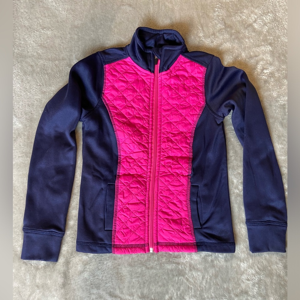 RBX Pink and Blue Puffer Jacket with Color-Blocked Design